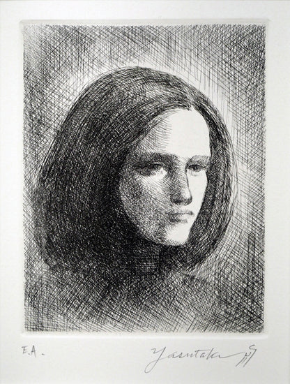 舟越保武「若い女」銅版画　作品全体画像
