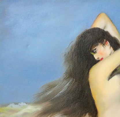 古沢岩美「アンダルシアの午後」油絵・P6号　拡大画像1