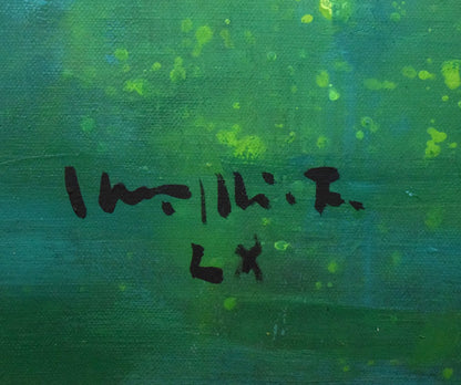 古沢岩美「ひまわり」油絵・F20号　サイン拡大画像