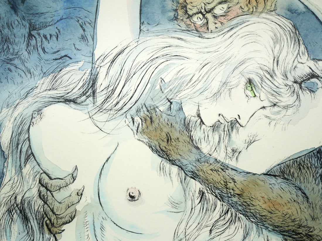 古沢岩美「襲われたコリーヌ」リトグラフに手彩色（パリ制作）　拡大画像2