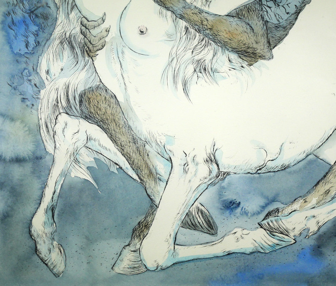 古沢岩美「襲われたコリーヌ」リトグラフに手彩色（パリ制作）　拡大画像4