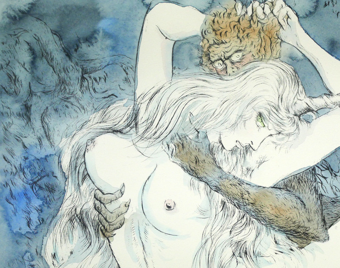 古沢岩美「襲われたコリーヌ」リトグラフに手彩色（パリ制作）　拡大画像1