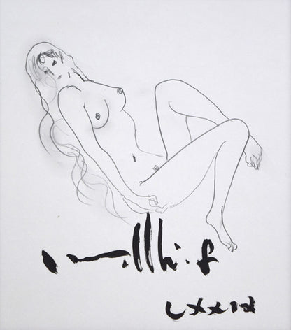 古沢岩美「裸婦」鉛筆デッサン・色紙　作品全体画像