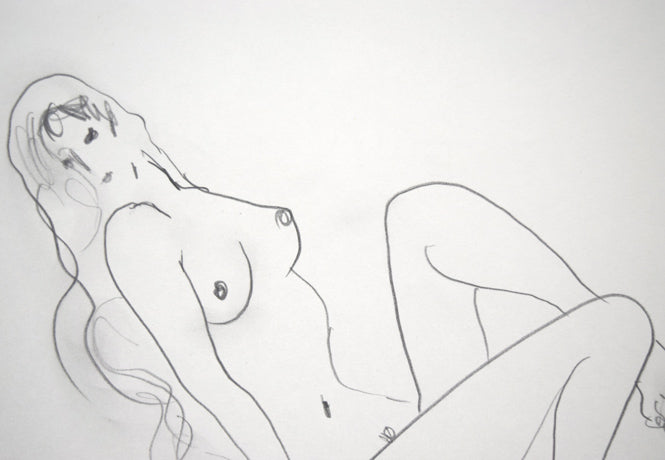 古沢岩美「裸婦」鉛筆デッサン・色紙　拡大画像1