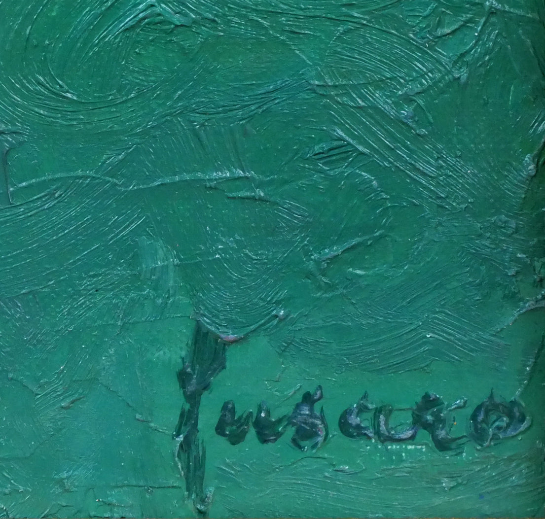 ジャン・フサロ（Jean　Fusaro）「競馬場（Champ　de　course）」油絵・F8号　サイン拡大画像