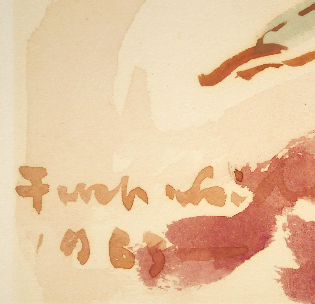 伏木田光夫「もの想い」水彩画・色紙　サイン・年記（1983年作）