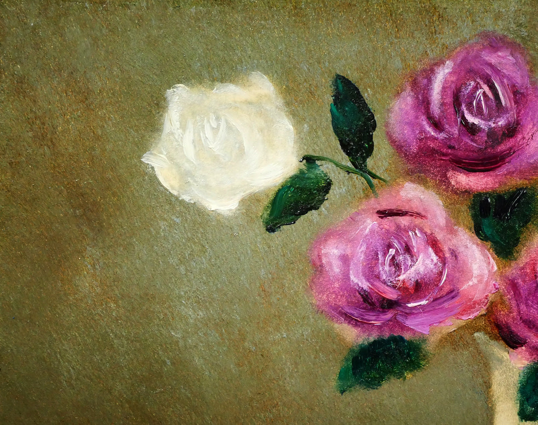 冬島大二郎「薔薇」油絵・F6号　拡大画像1