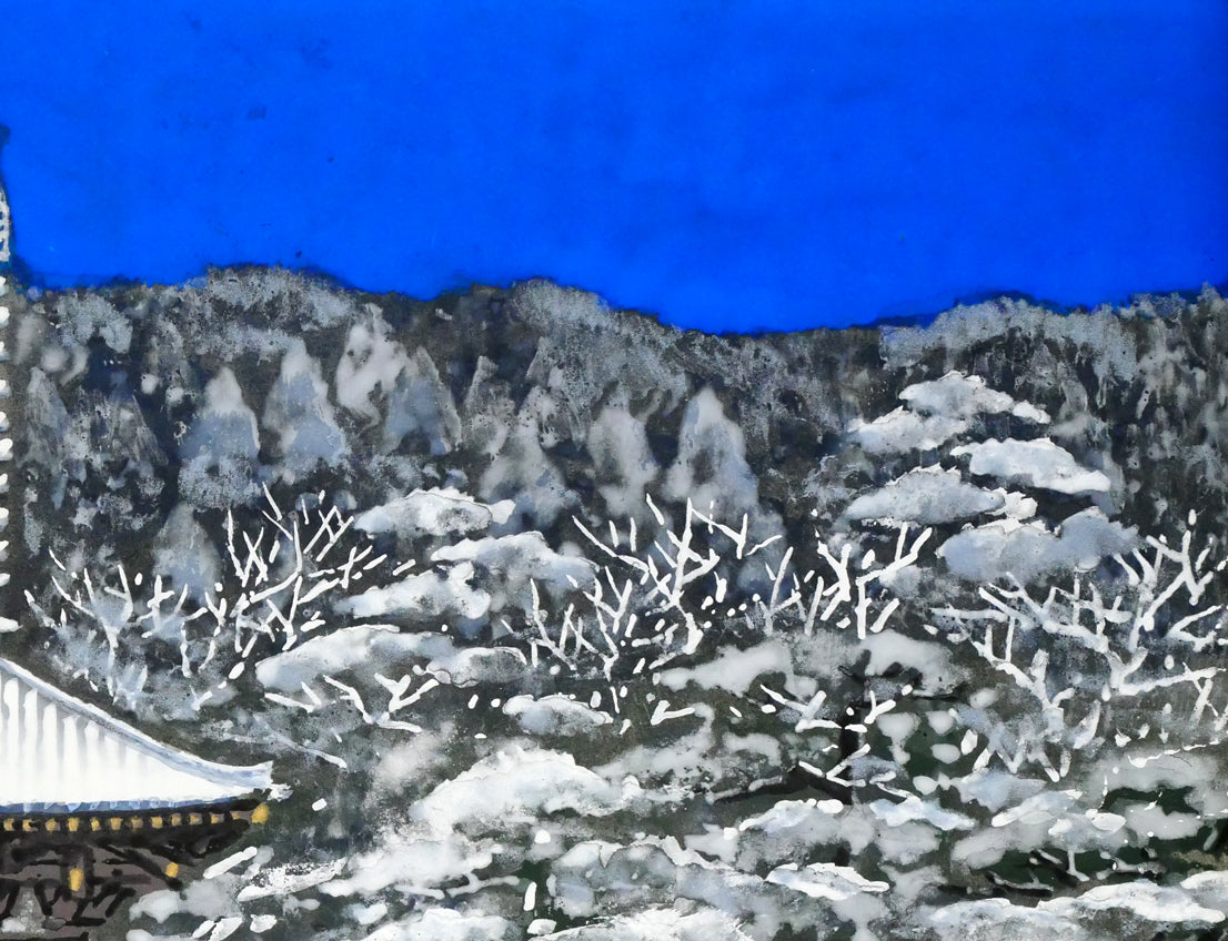 後藤純男「雪后塔映」日本画・P10号　拡大画像2