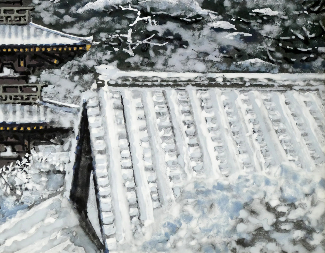 後藤純男「雪后塔映」日本画・P10号　拡大画像4