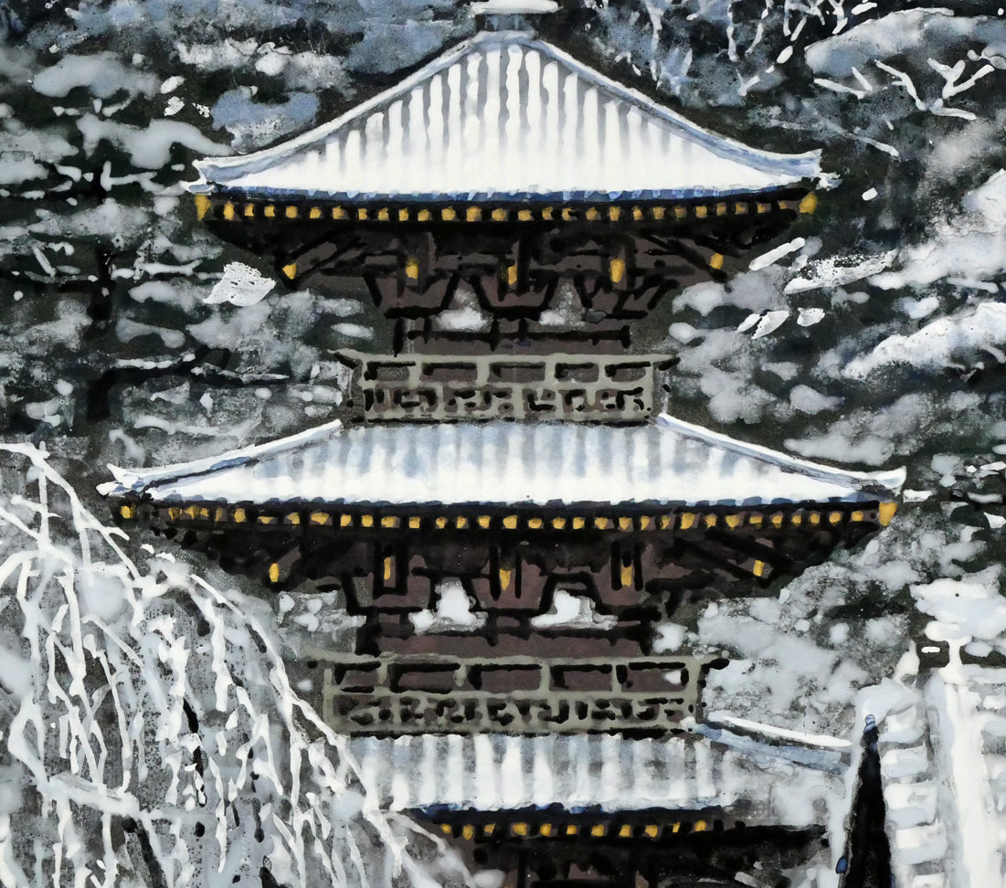 後藤純男「雪后塔映」日本画・P10号　拡大画像5