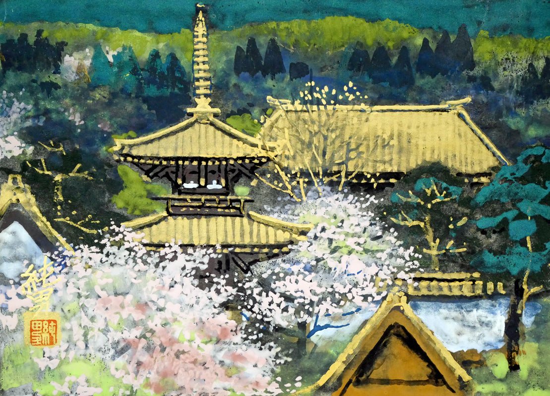 後藤純男「行く春大和」日本画・SM　作品全体画像
