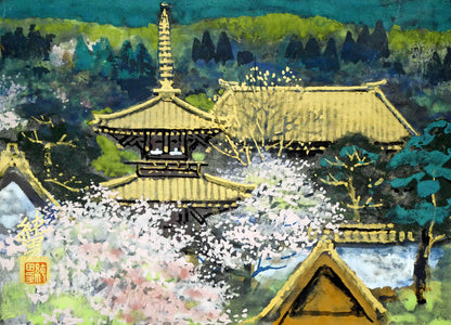 後藤純男「行く春大和」日本画・SM　作品全体画像