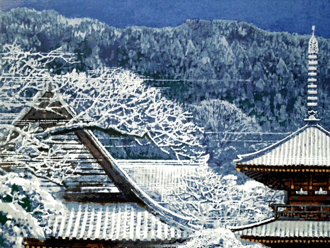 後藤純男「春雪の大和」リトグラフ・8号変形　拡大画像1