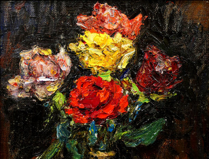 萩谷巌「静物（薔薇）」油絵・F4号　拡大画像1