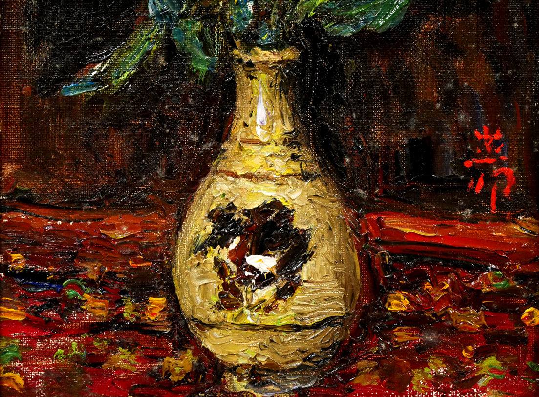 萩谷巌「静物（薔薇）」油絵・F4号　拡大画像4
