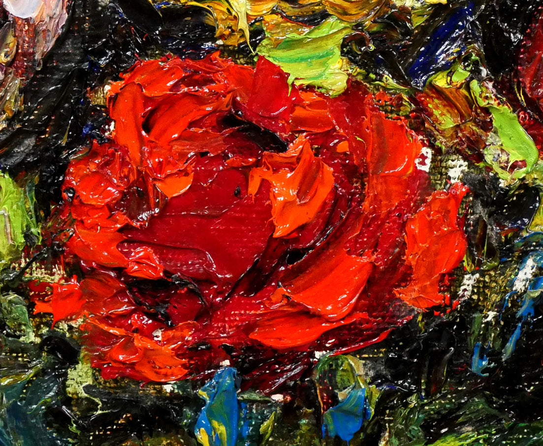 萩谷巌「静物（薔薇）」油絵・F4号　拡大画像3