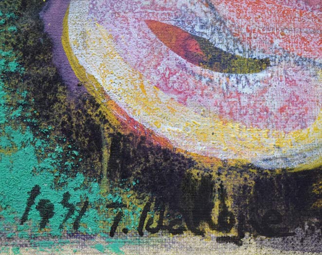 箱根寿保「花の贈りもの」油絵・F6号　年記（1971年作）、サイン拡大画像