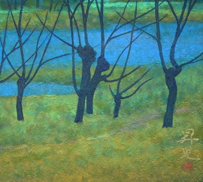 濱田（浜田）昇児「早春」日本画・P10号　拡大画像4