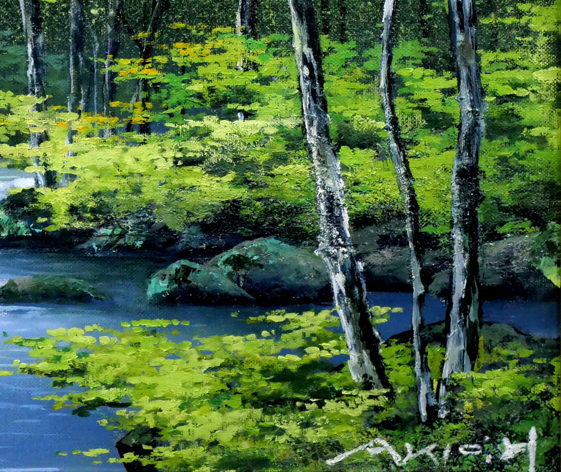 原田彰夫「緑韻」油絵・F6号　拡大画像4
