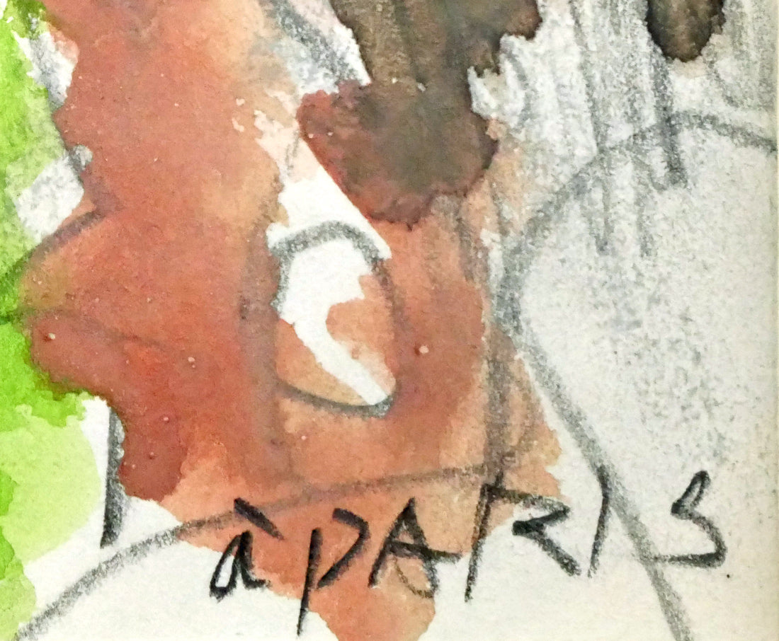 原精一「パリジェンヌ（PARIS）」水彩画デッサン　文字部分拡大画像