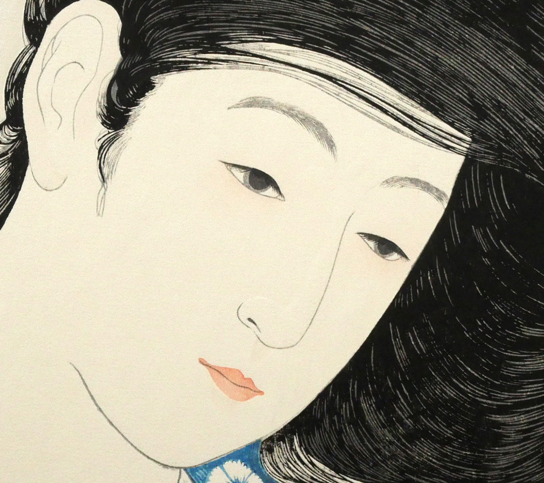 橋口五葉「髪梳ける女」木版画（雲母摺り）　拡大画像7