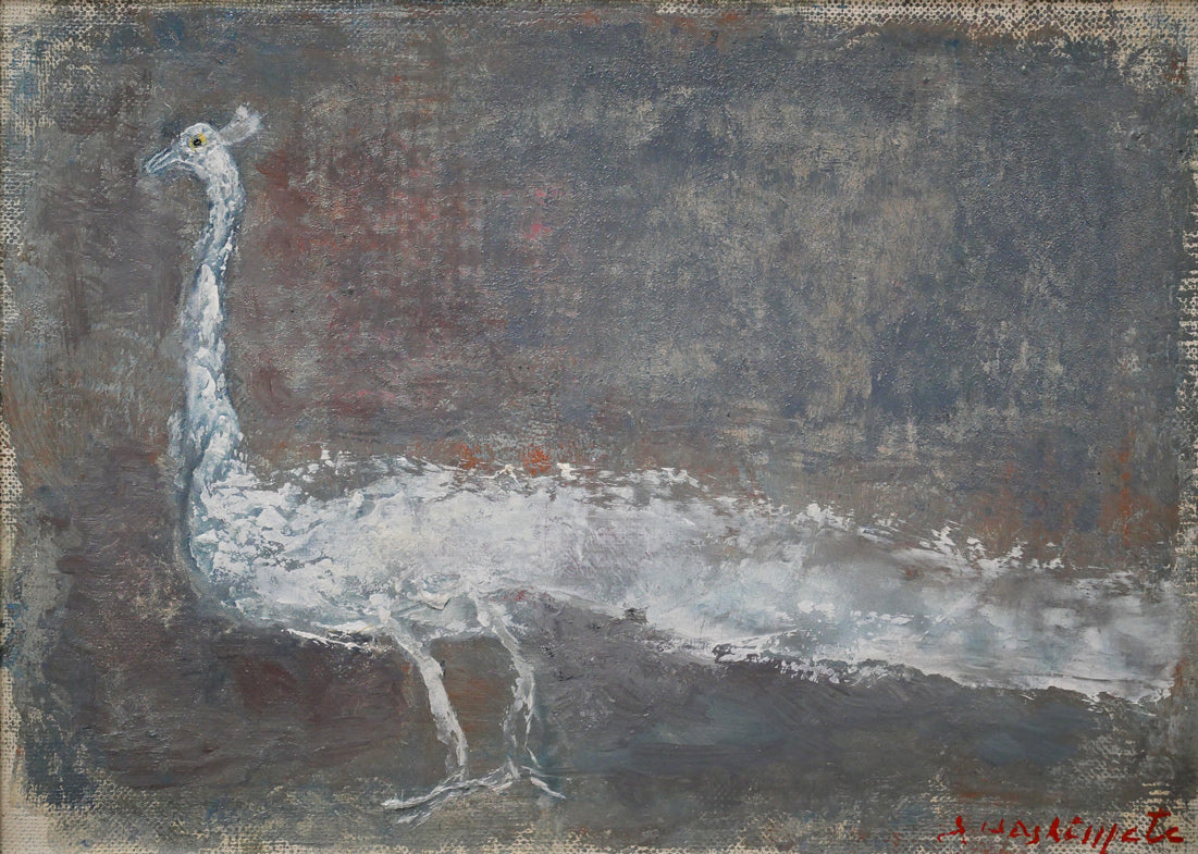 橋本三郎「白孔雀」油絵・F4号 絵画買取・販売の小竹美術