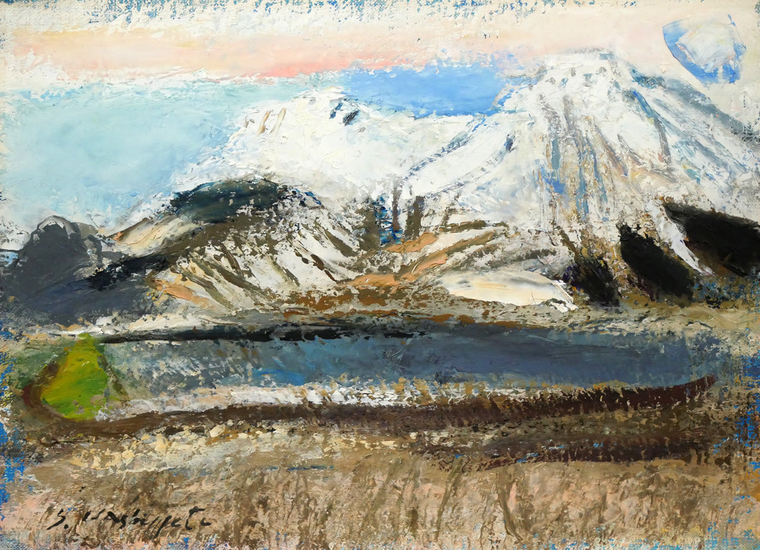 橋本三郎「残雪駒ヶ岳」油絵・F4号　作品全体画像