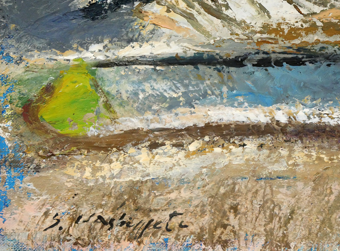 橋本三郎「残雪駒ヶ岳」油絵・F4号　拡大画像3