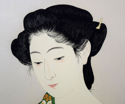 橋口五葉「化粧の女」木版画（雲母摺り）　拡大画像1