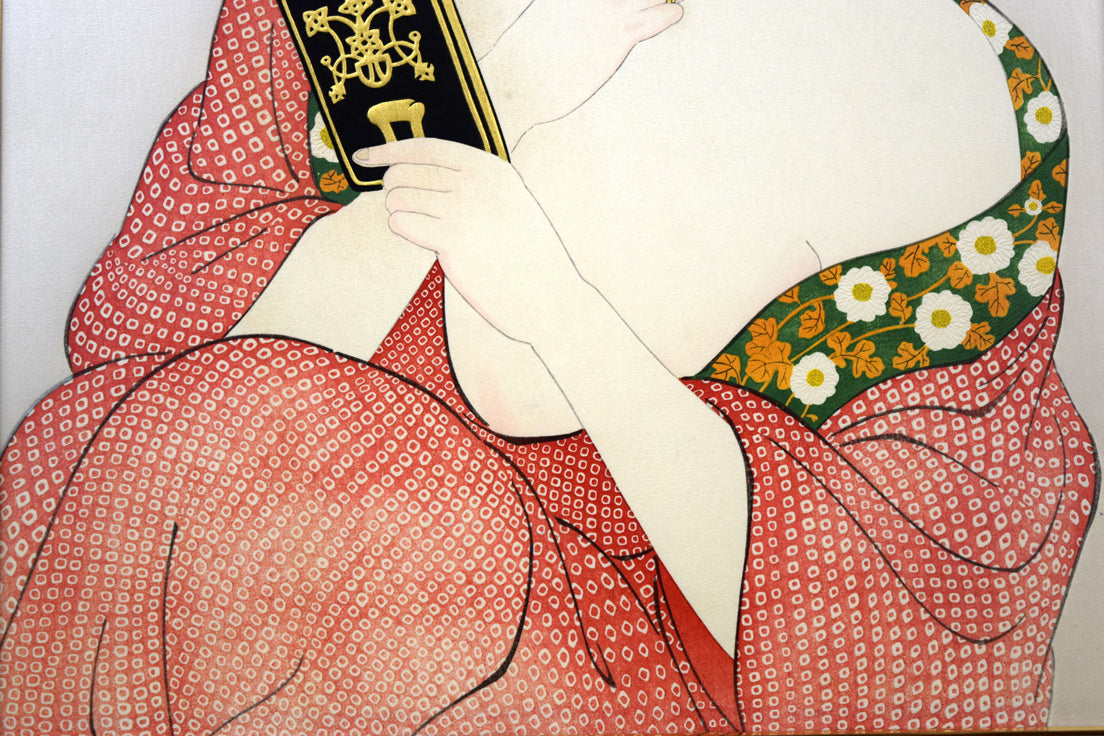 橋口五葉「化粧の女」木版画（雲母摺り）　拡大画像3