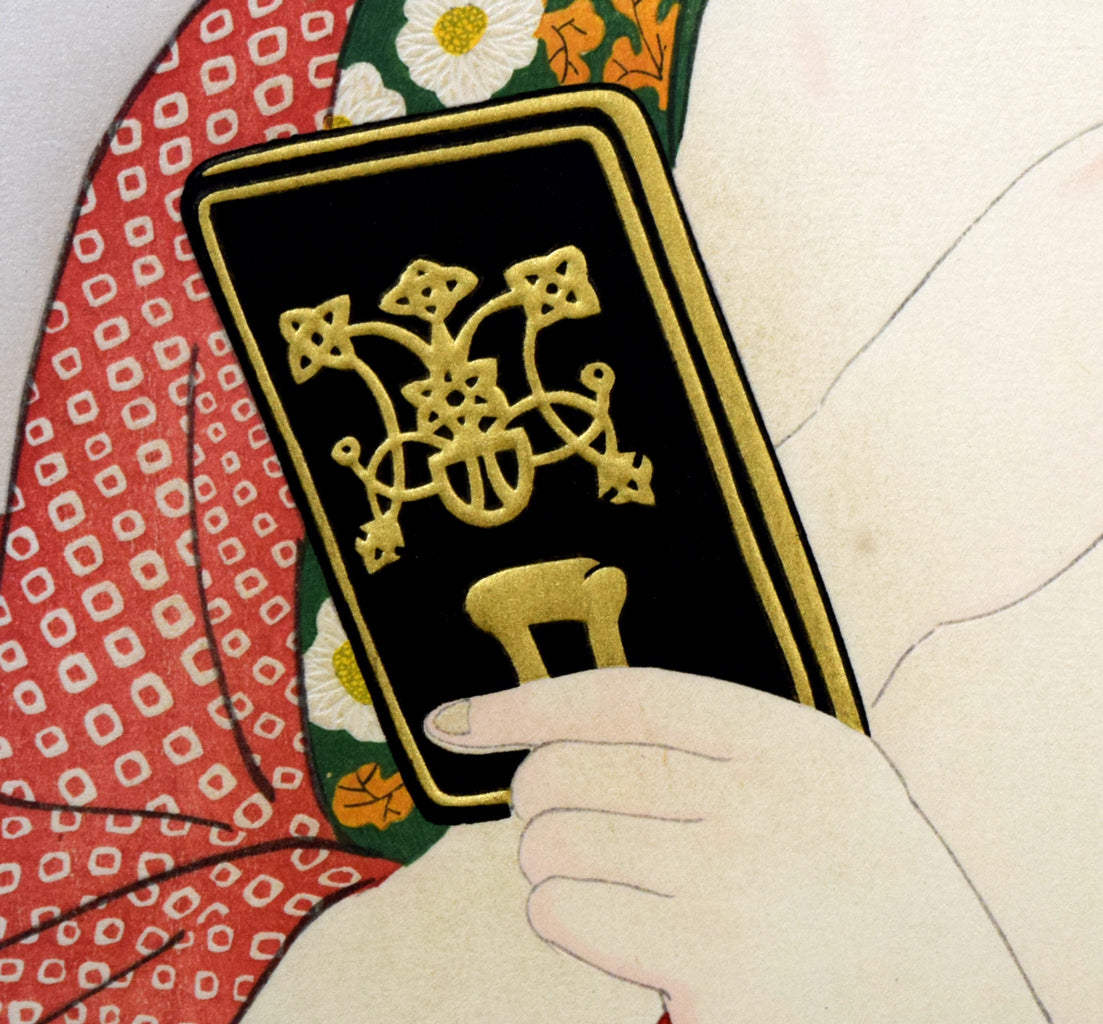 橋口五葉「化粧の女」木版画（雲母摺り）　拡大画像4