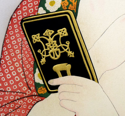 橋口五葉「化粧の女」木版画（雲母摺り）　拡大画像4