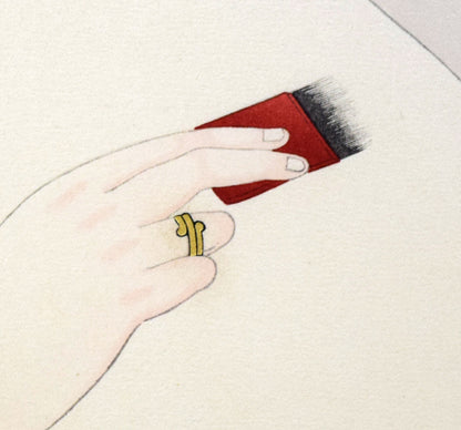 橋口五葉「化粧の女」木版画（雲母摺り）　拡大画像5