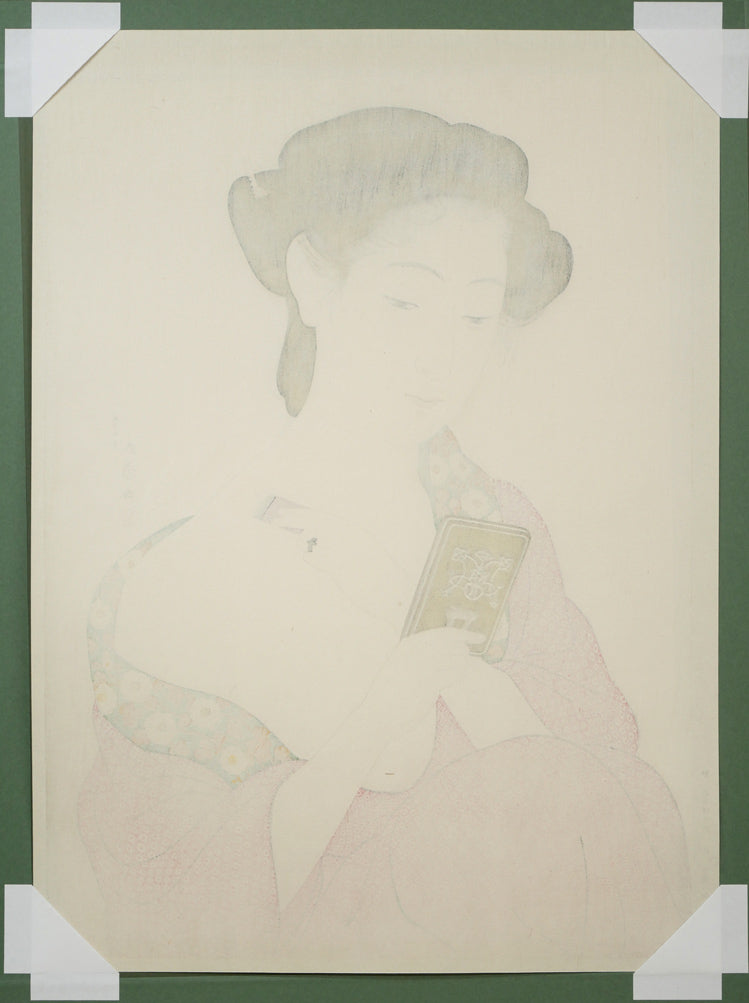 橋口五葉「化粧の女」木版画（雲母摺り）　作品シート裏側画像