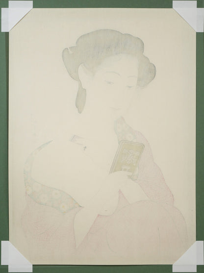 橋口五葉「化粧の女」木版画（雲母摺り）　作品シート裏側画像