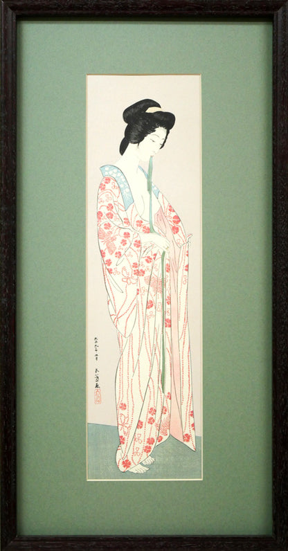 橋口五葉「長襦袢の女」木版画