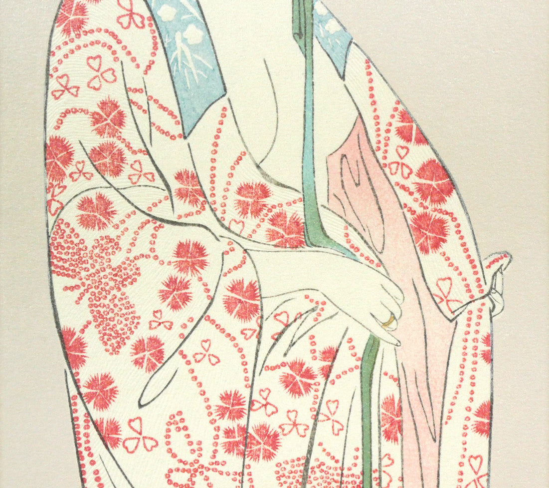 橋口五葉「長襦袢の女」木版画　拡大画像2