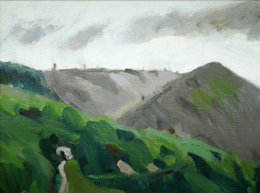 畠山哲雄「硑山（ズリ山）の部落・夏」油絵・F8号　拡大画像1