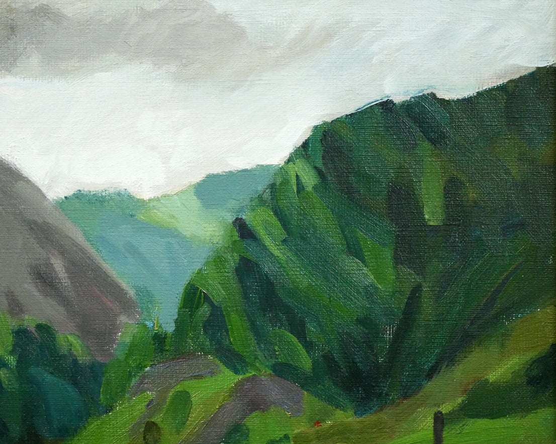 畠山哲雄「硑山（ズリ山）の部落・夏」油絵・F8号　拡大画像2