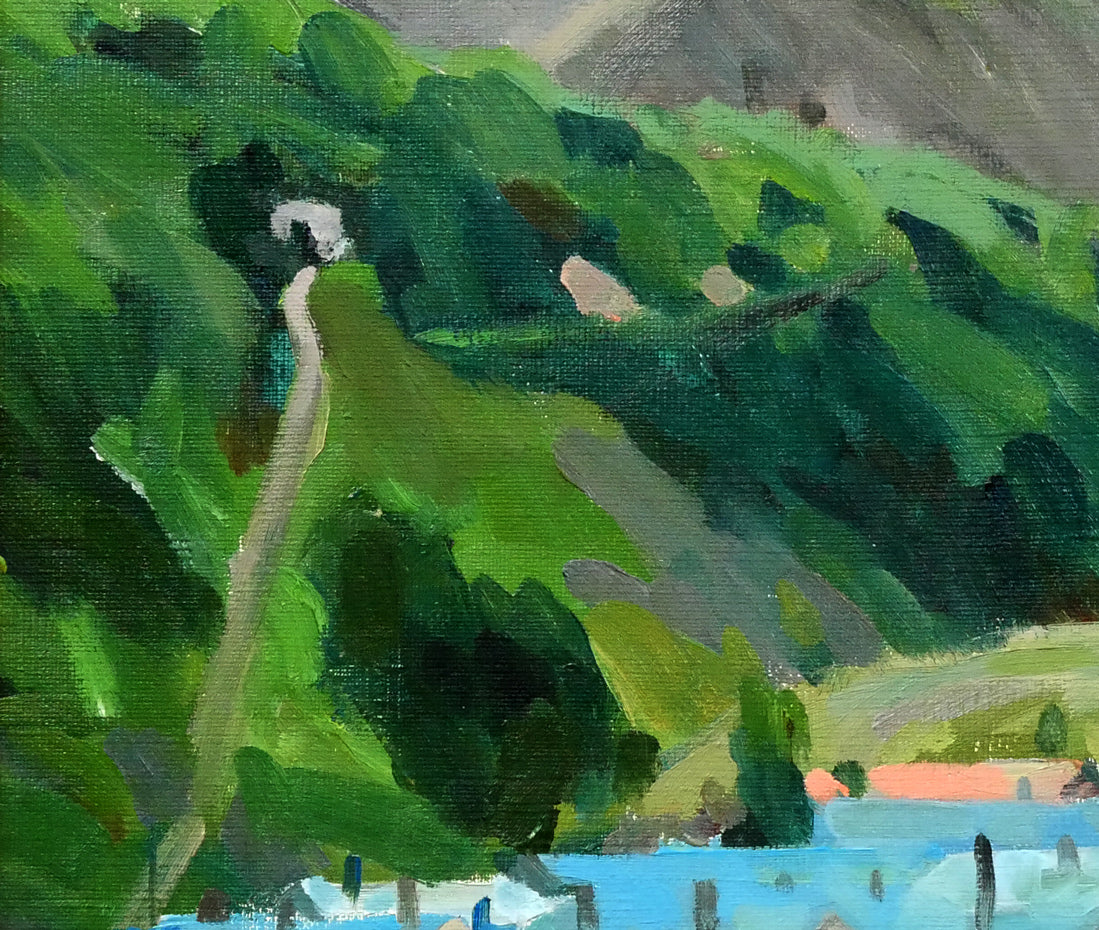 畠山哲雄「硑山（ズリ山）の部落・夏」油絵・F8号　拡大画像3