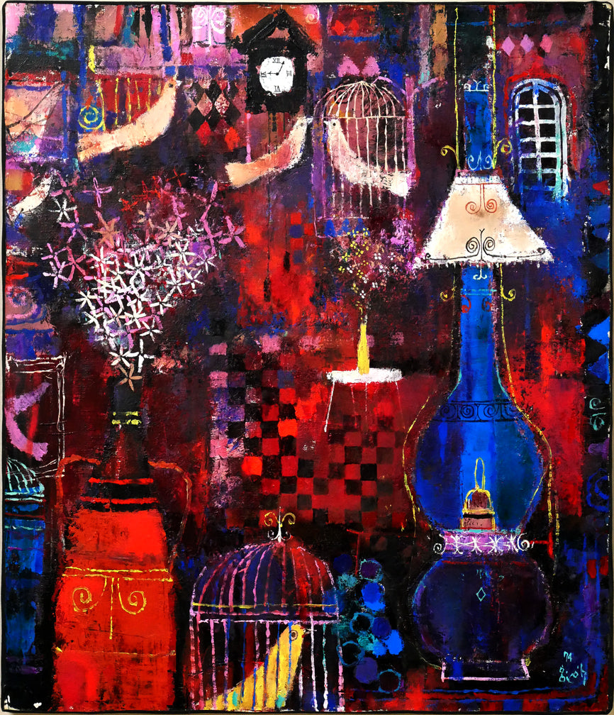 早川義孝「アトリエの中で」油絵・F10号　作品全体画像