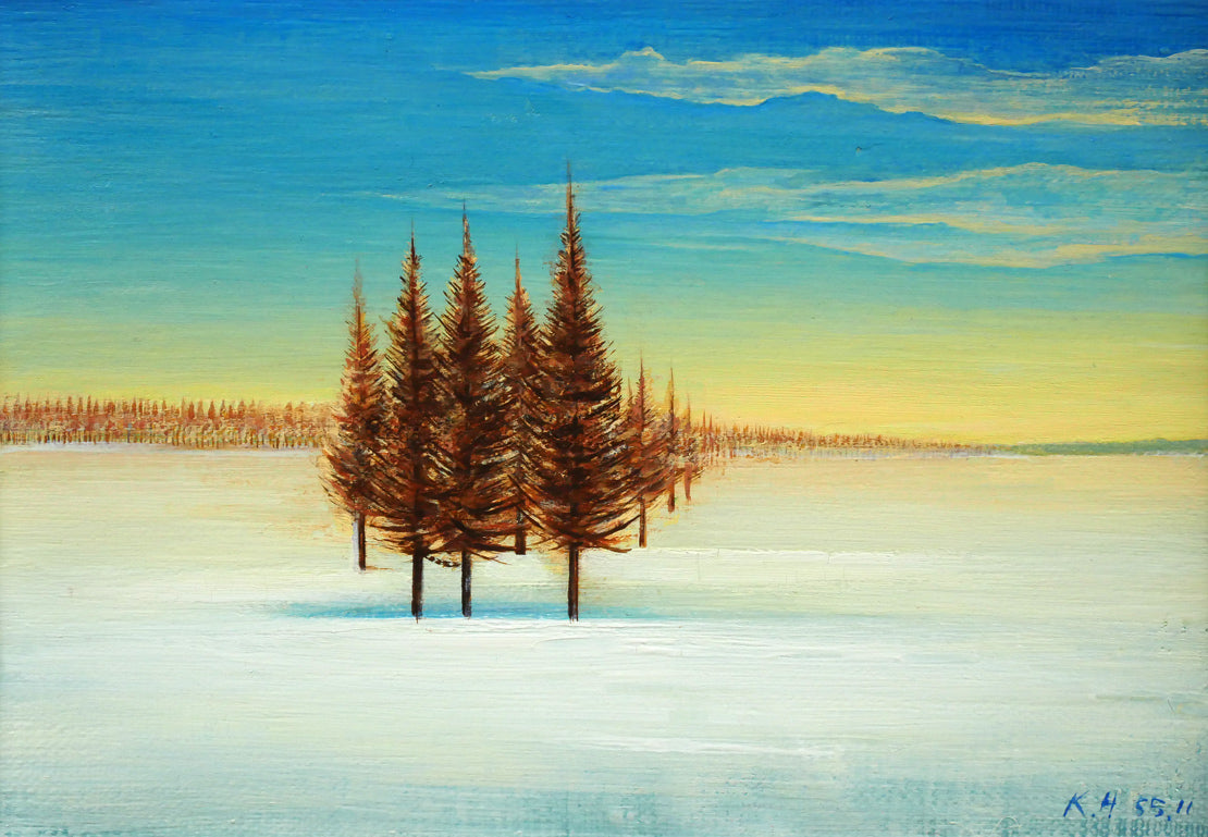 羽山雅愉「雪原風景」油絵・SM