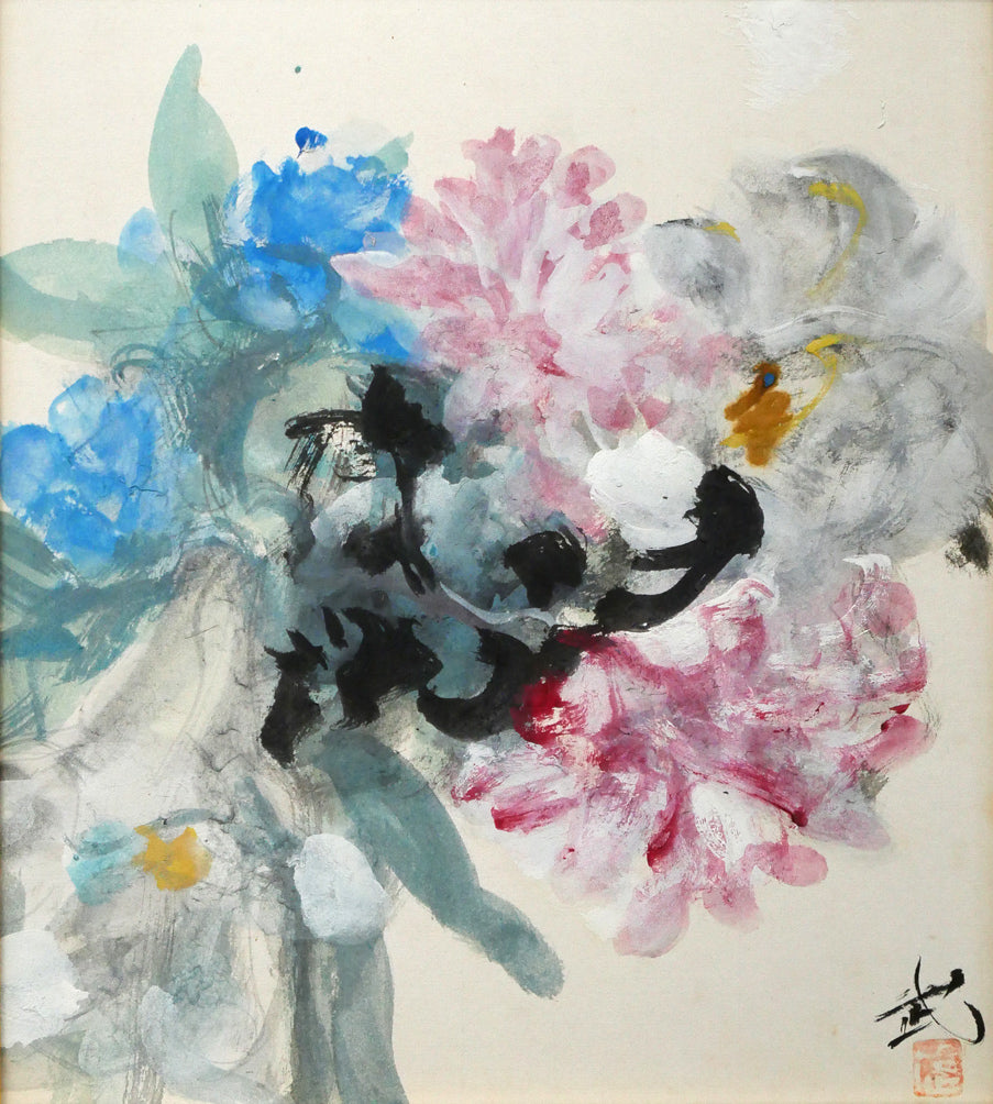 林武「花」墨・ガッシュ・紙　作品全体画像