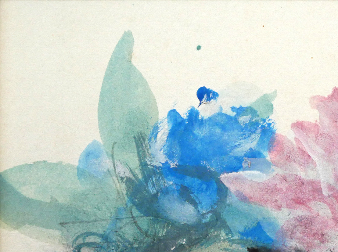 林武「花」墨・ガッシュ・紙　拡大画像1