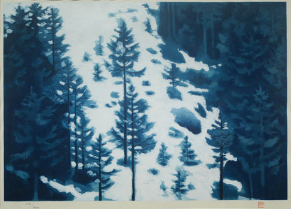 東山魁夷「雪の後」木版画　作品全体拡大画像