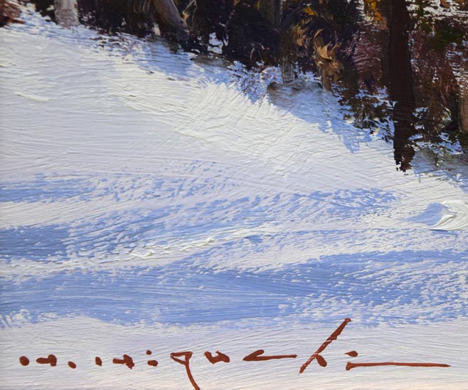 樋口洋「石狩の冬」油絵・色紙　サイン拡大画像