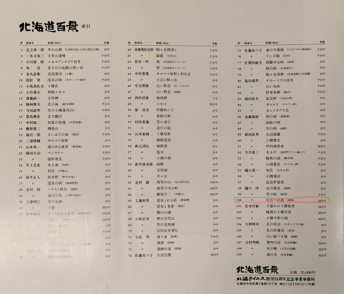 樋口洋「灯台への道　能取（画集掲載作）」油絵・M20号　索引ページ