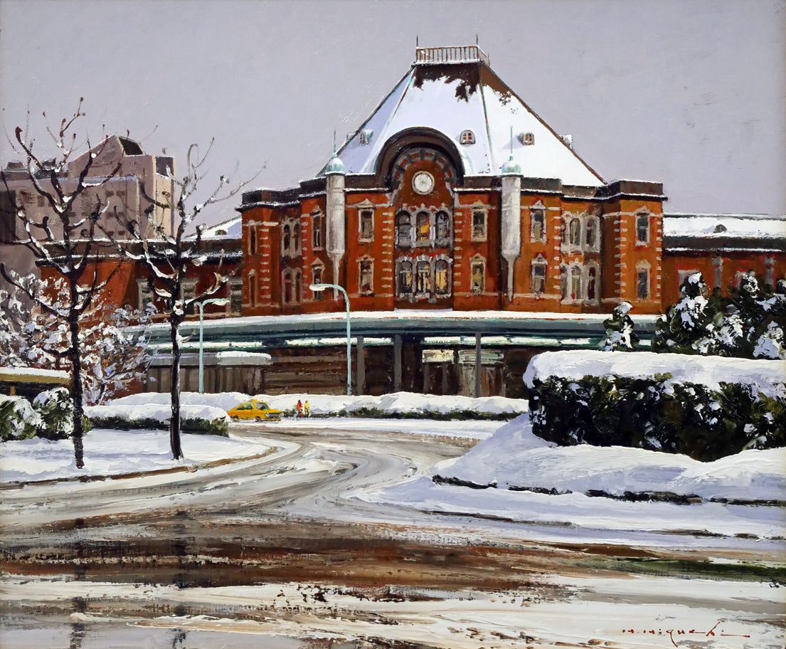 樋口洋「雪の東京駅」油絵・F8号　作品全体画像