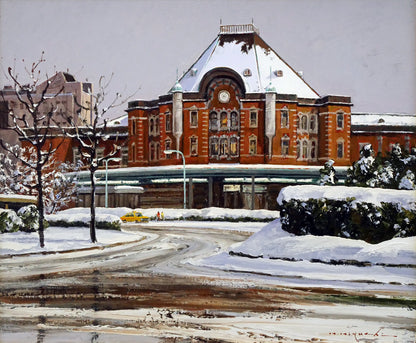 樋口洋「雪の東京駅」油絵・F8号　作品全体画像