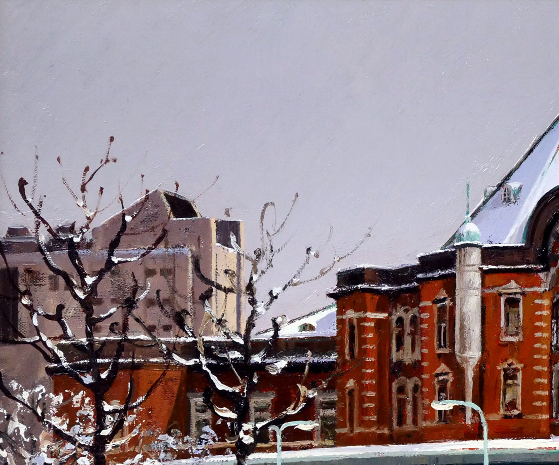 樋口洋「雪の東京駅」油絵・F8号　拡大画像1